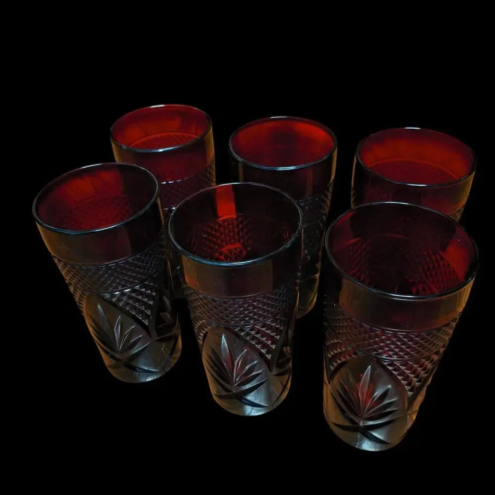Set of 6 Luminarc Cristal D'Arques Durand Ruby Red Tumblers Made In France
